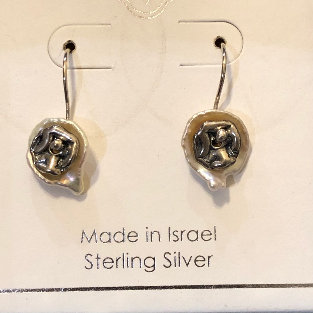 Sterling Silver Pearl Dangle Earrings by YAM ISRAEL Artisan